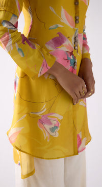 Mustard Muslin Floral Printed Shirt