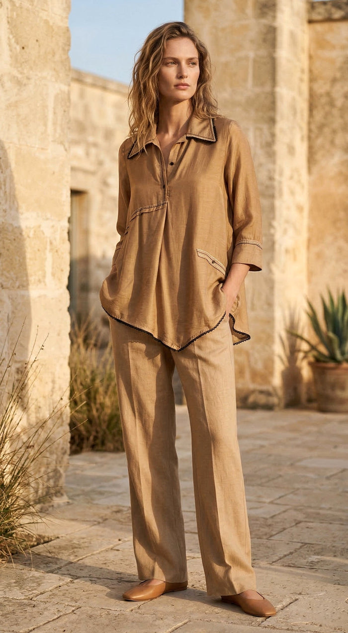 Beige Cotton Silk Shirt