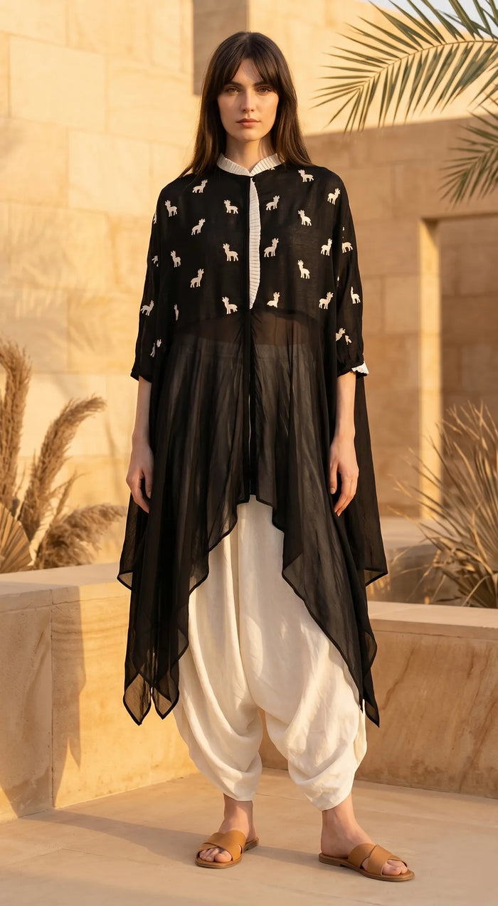 BLACK ORGANZA CO-ORD SET WITH HAREM PANTS 1