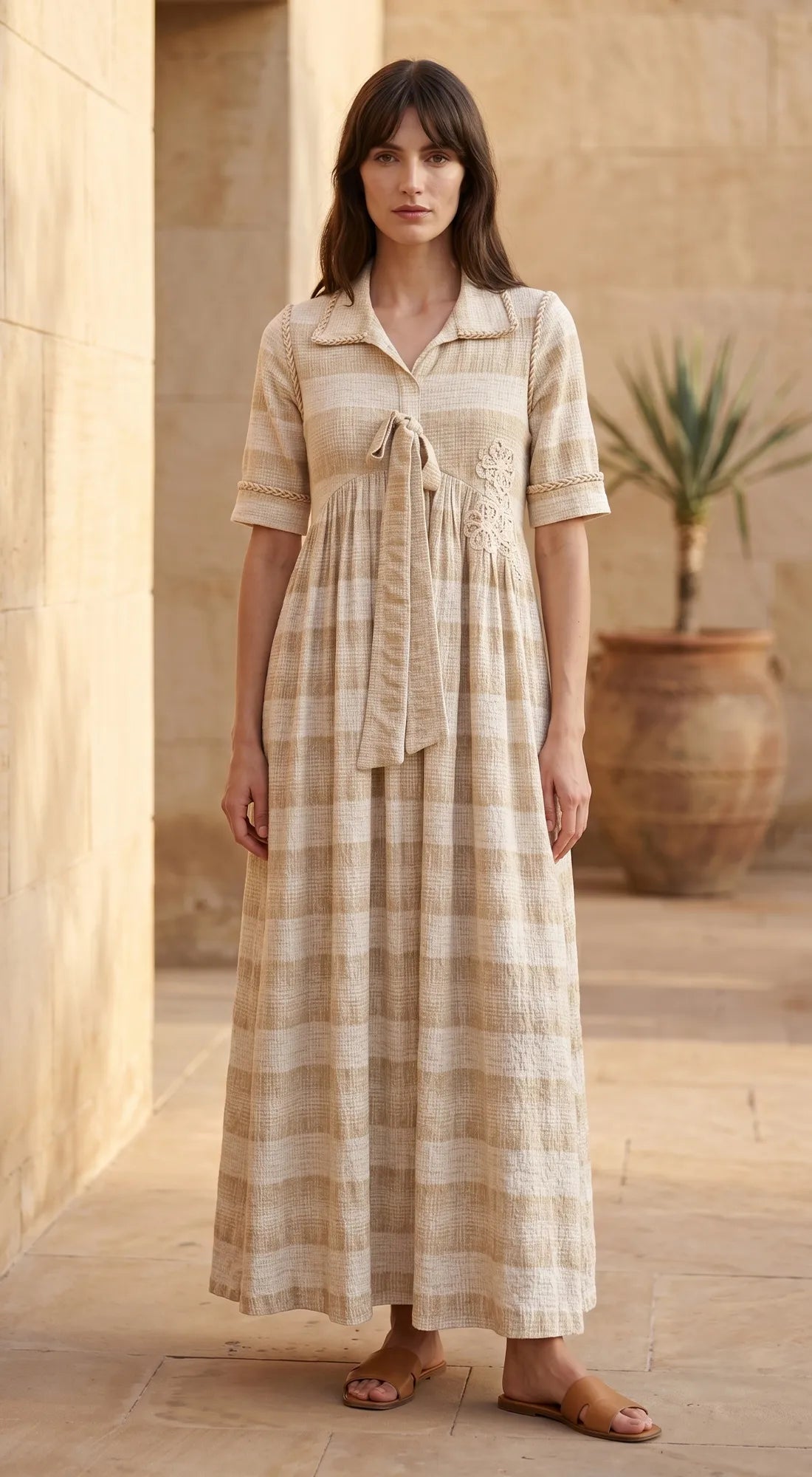 Ivory Cotton Jute Midi Dress