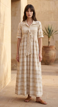 IVORY COTTON JUTE MIDI DRESS 1