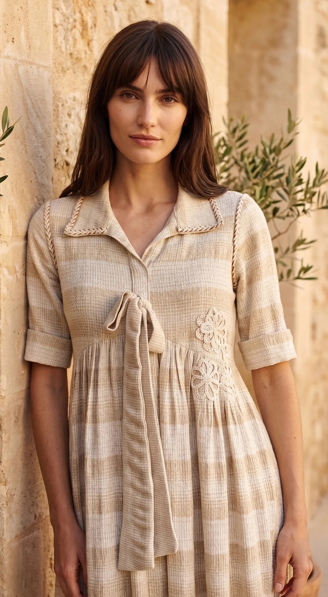 IVORY COTTON JUTE MIDI DRESS 2