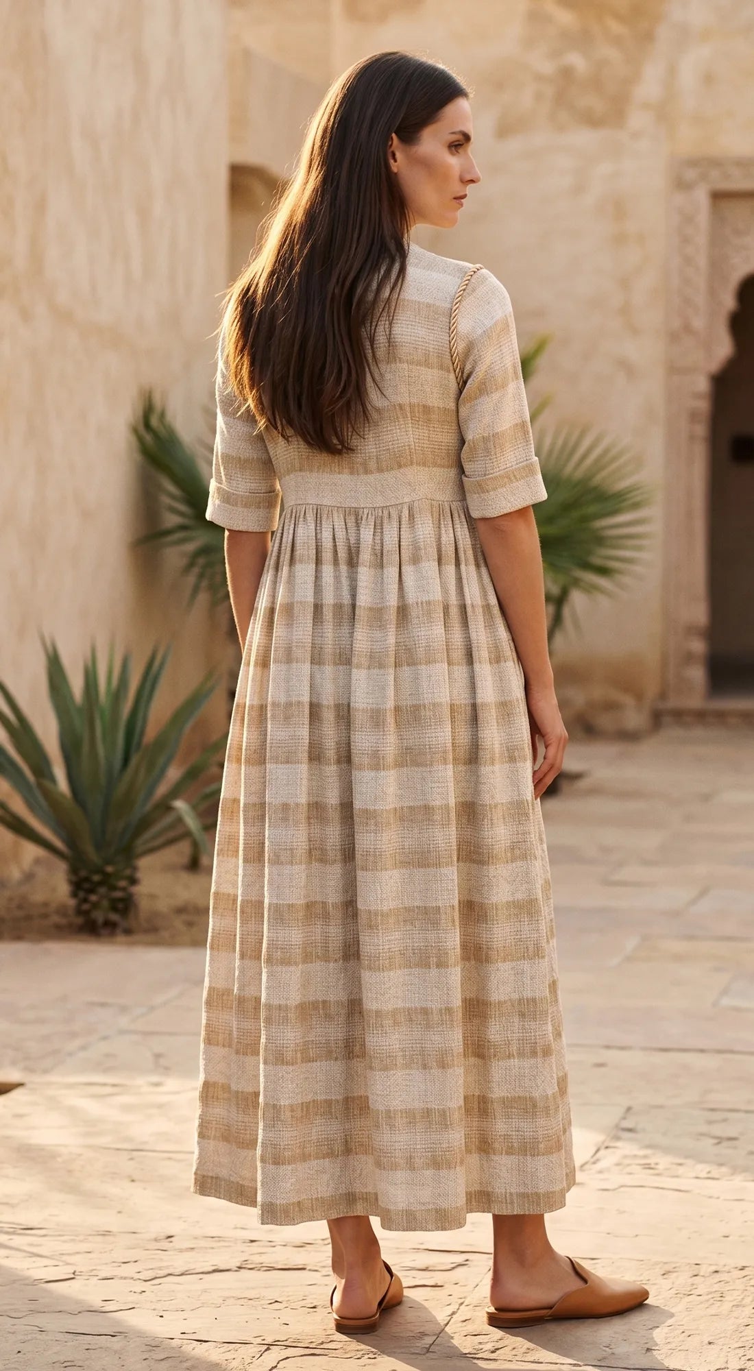 IVORY COTTON JUTE MIDI DRESS 3