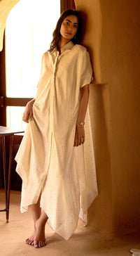 Ivory Empress Cotton Chanderi Embroidered Dress