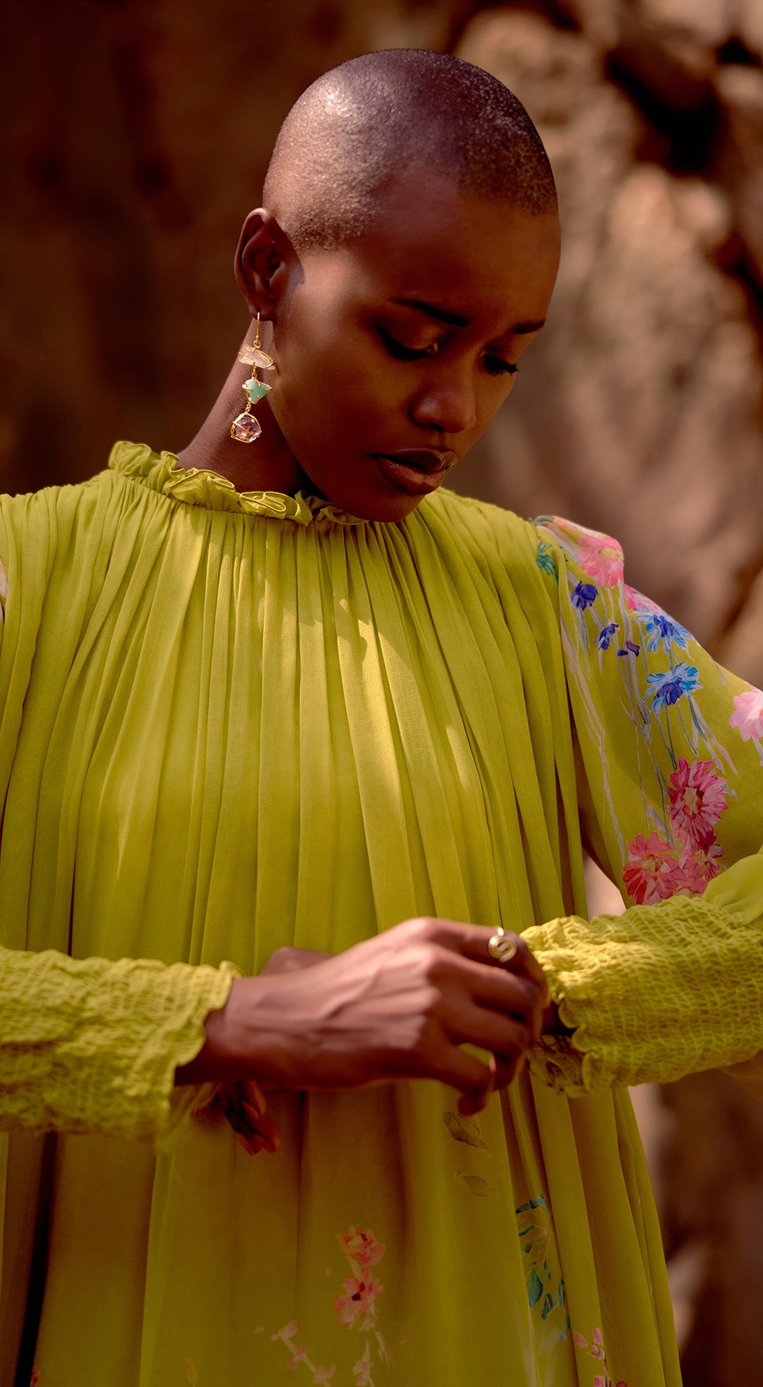 Lime Georgette Embroidered Flora Flow Dress