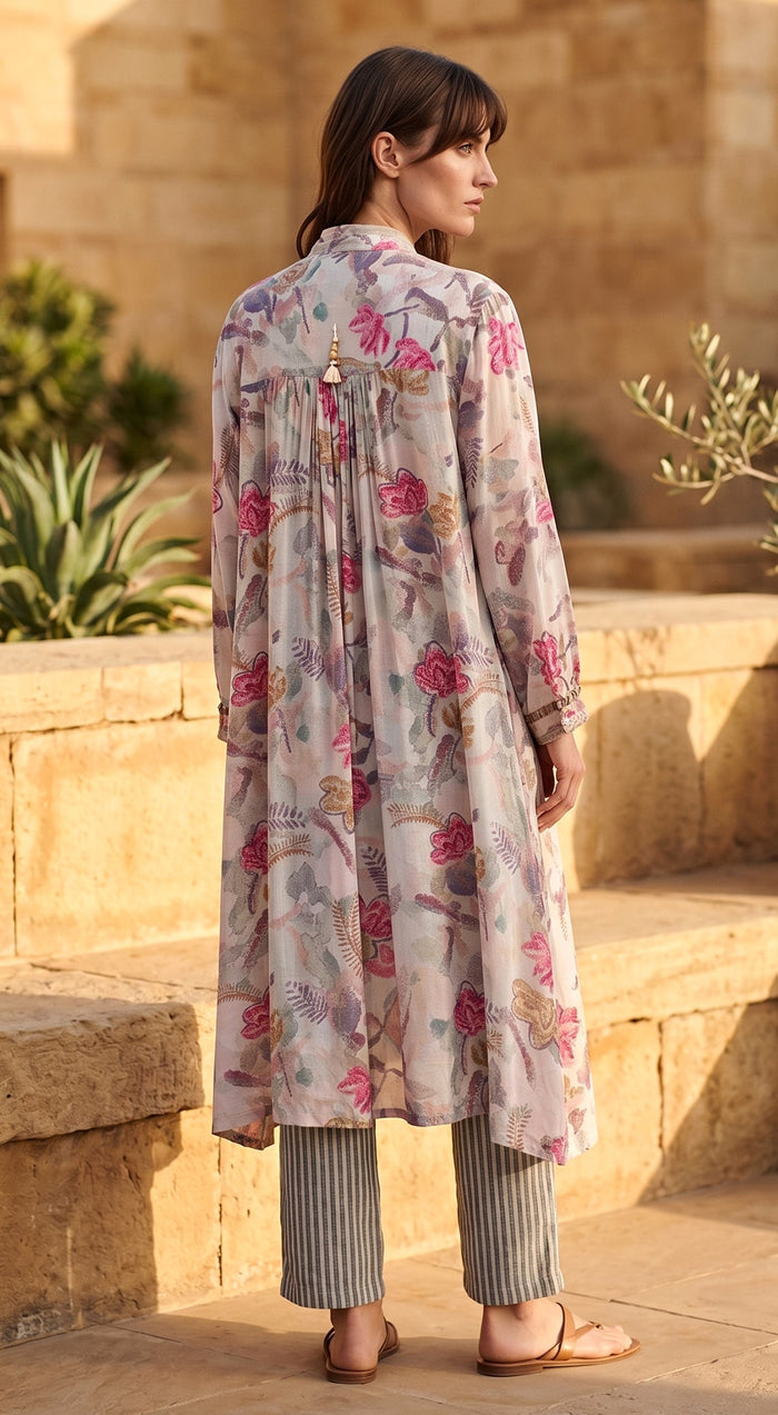 Grey Muslin Flora & Stripes Co-ord Set