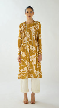 Mustard Flora Muse Muslin Kurta Set