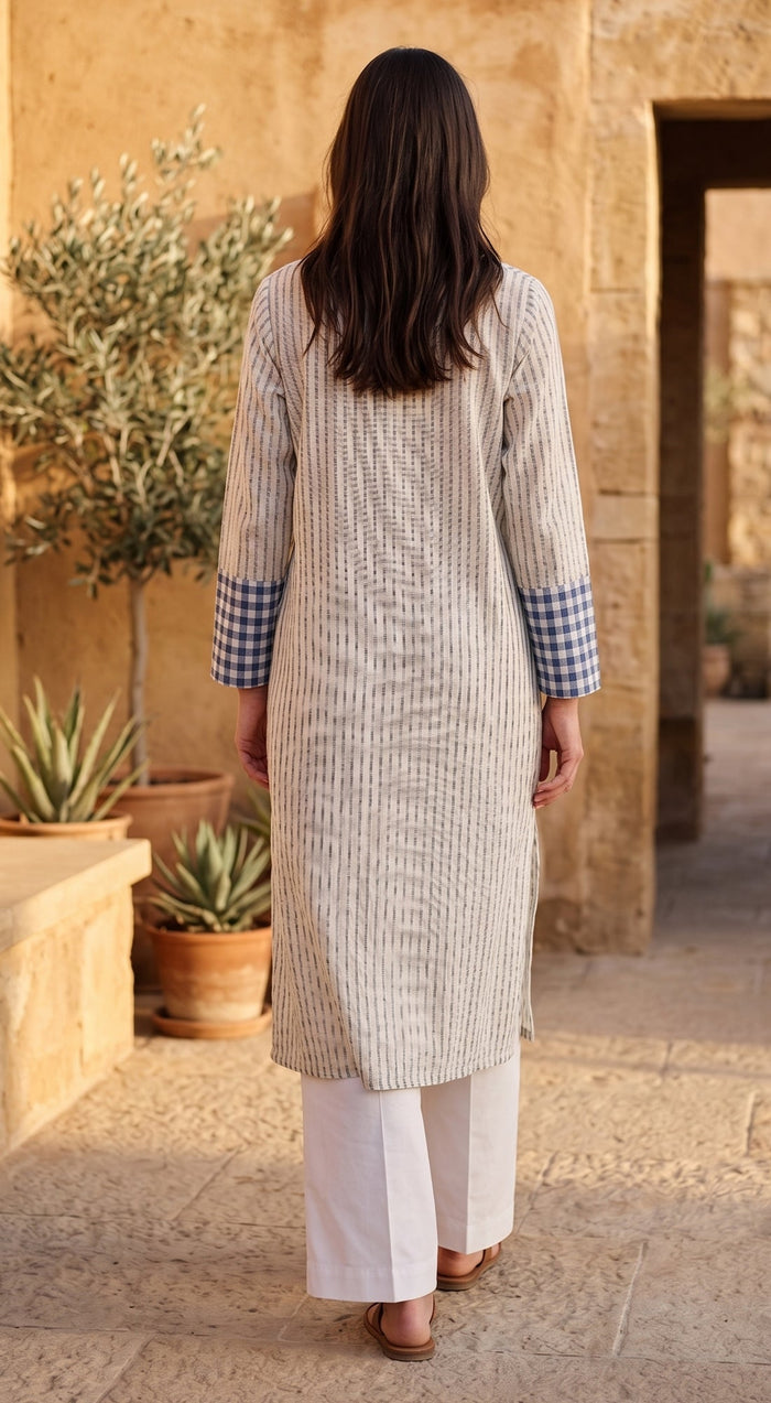 Blue Linen Stripes & Check Tunic