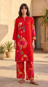 RED FLORA PRINT KURTA SET 1