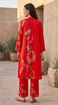 RED FLORA PRINT KURTA SET 3