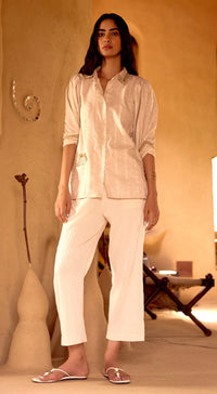 Ivory Striped Linen Blend Shirt