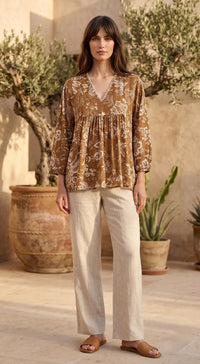BROWN MUSLIN EMBELLISHED SHIRT 1