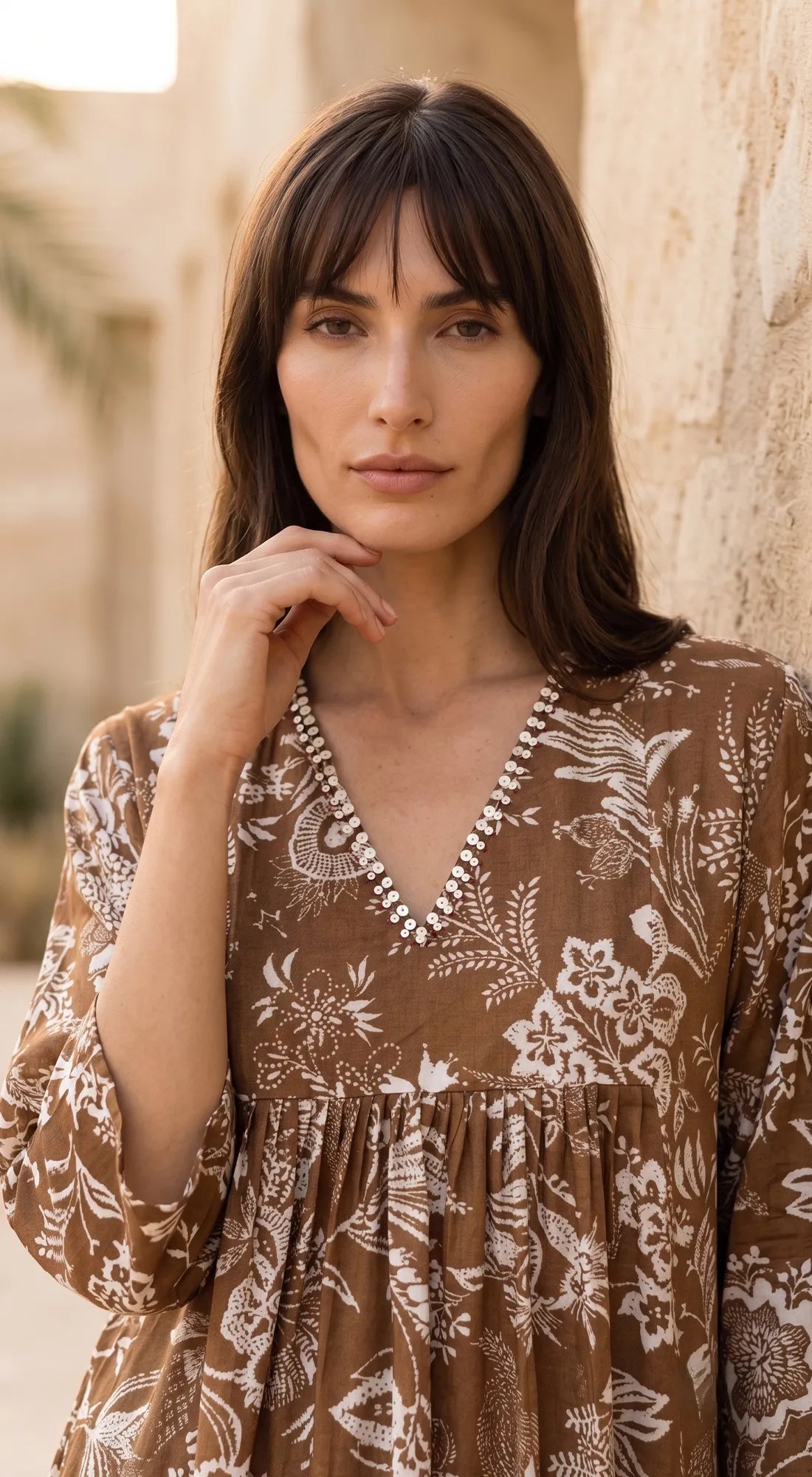 BROWN MUSLIN EMBELLISHED SHIRT 2
