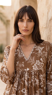 BROWN MUSLIN EMBELLISHED SHIRT 2