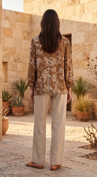 BROWN MUSLIN EMBELLISHED SHIRT 3