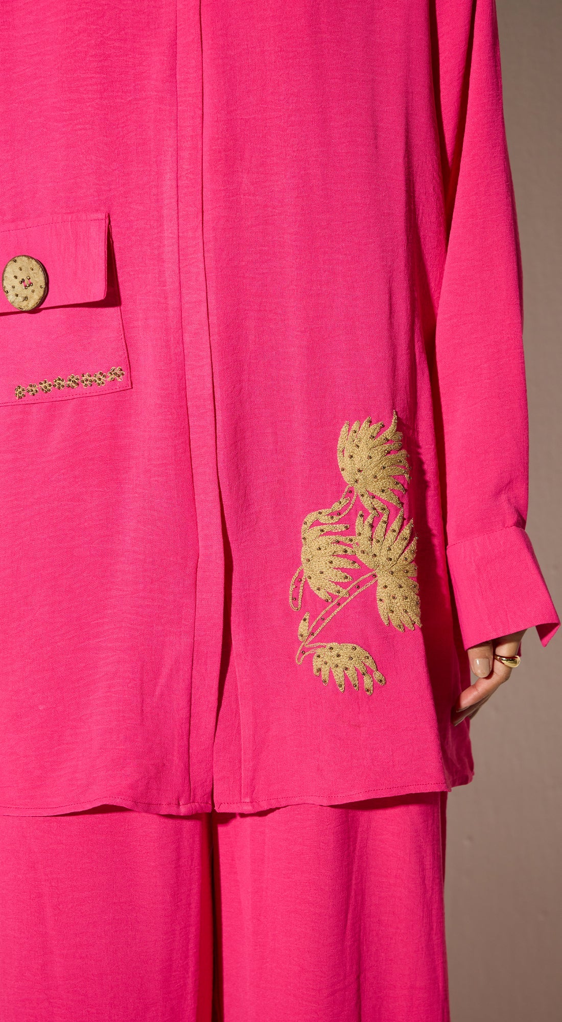 Pink Satin Embroidered Co-ord Set