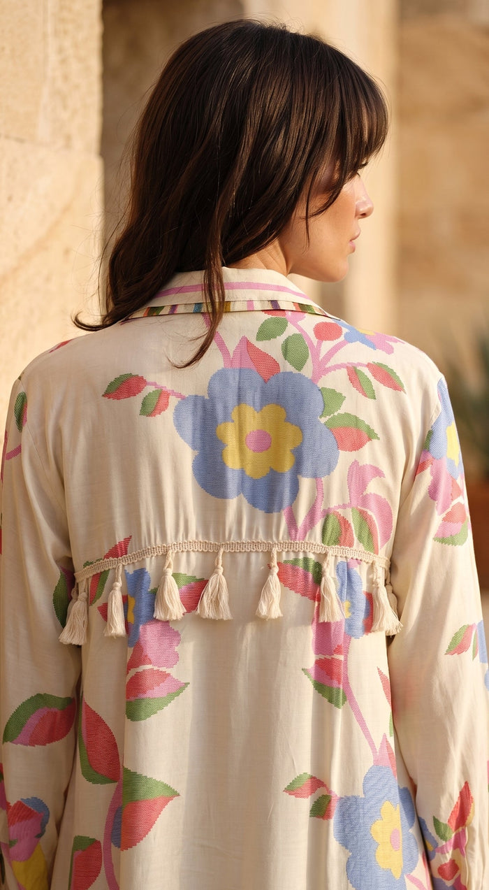 Ivory Muslin Flora & Stripes Co-ord Set