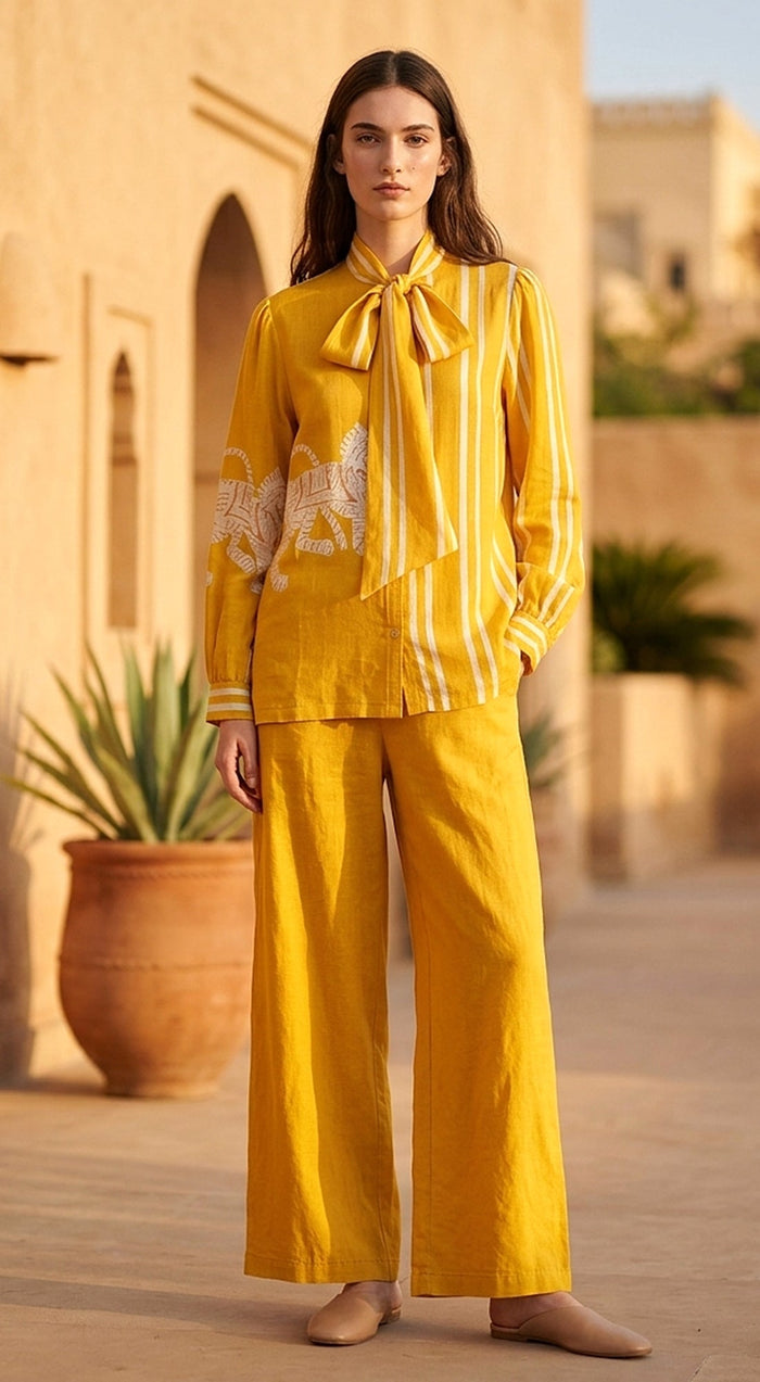 Yellow Muslin Abstract Co-ord Set