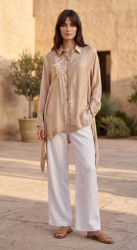 BEIGE MUSLIN EMBROIDERED SHIRT 1