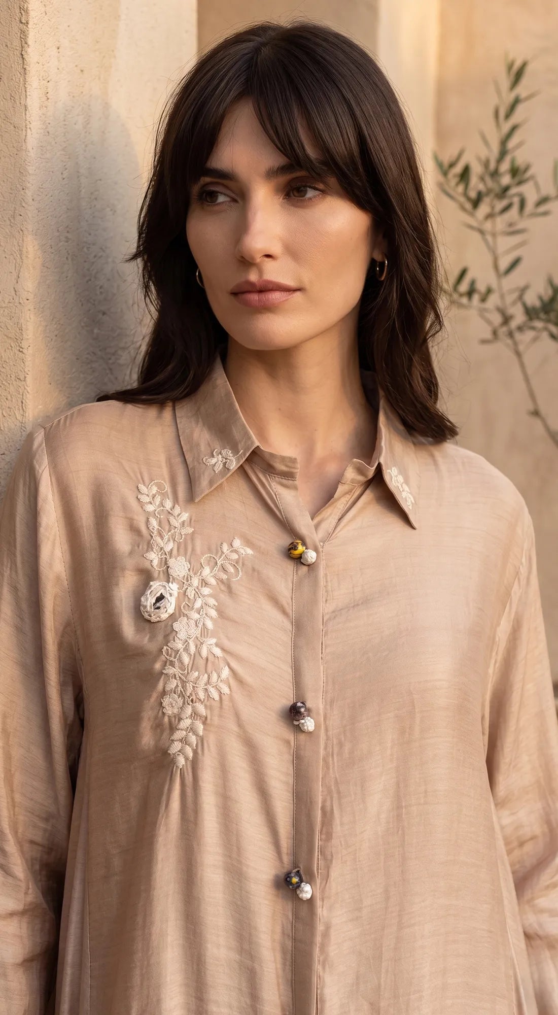 BEIGE MUSLIN EMBROIDERED SHIRT 2