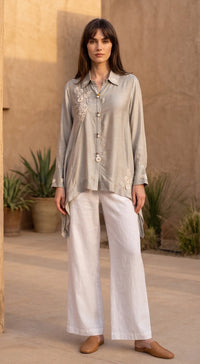 GREY MUSLIN EMBROIDERED SHIRT 1