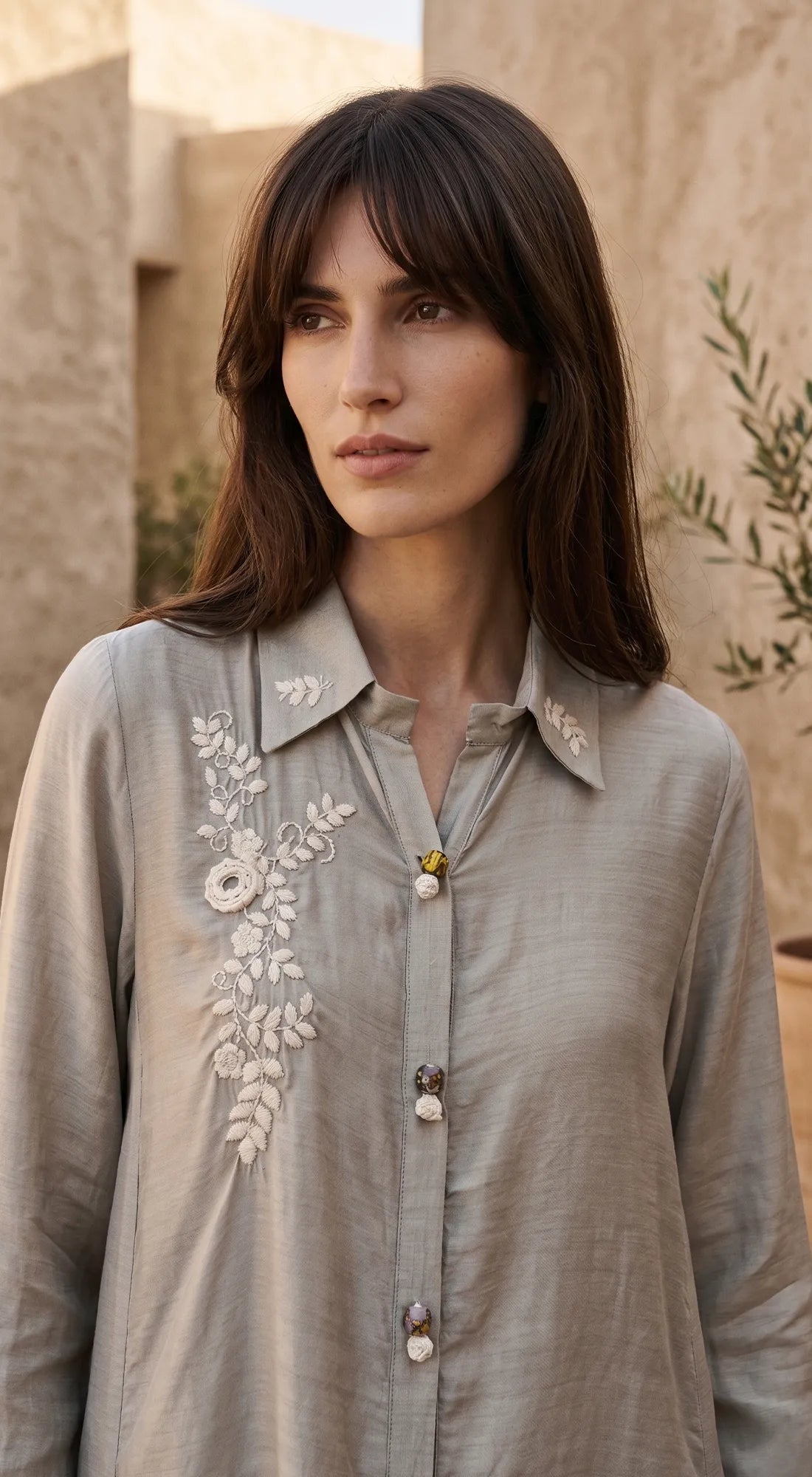 GREY MUSLIN EMBROIDERED SHIRT 2