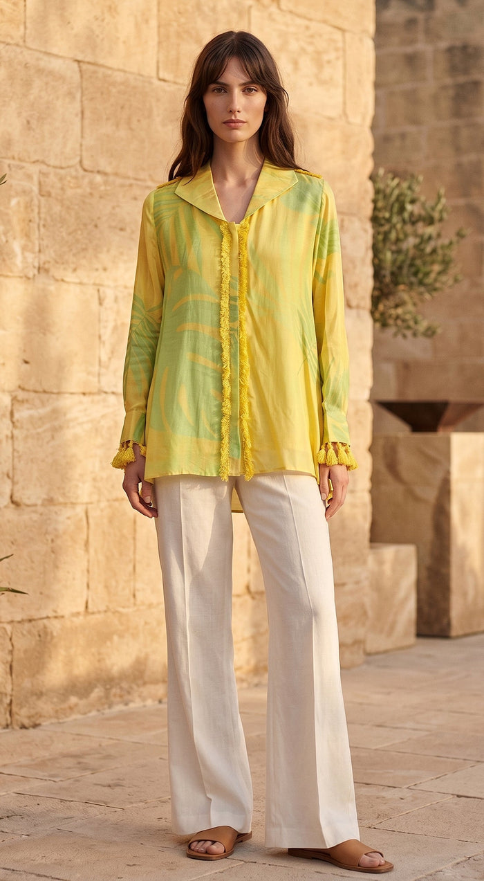 Yellow Muslin Palm Reverie Shirt