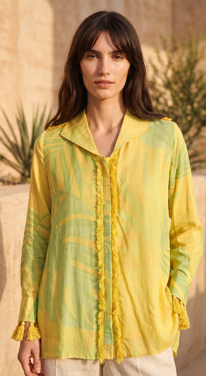 Yellow Muslin Palm Reverie Shirt