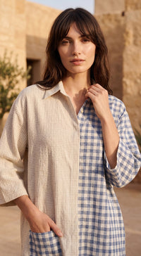 Blue Linen Stripes & Check Shirt