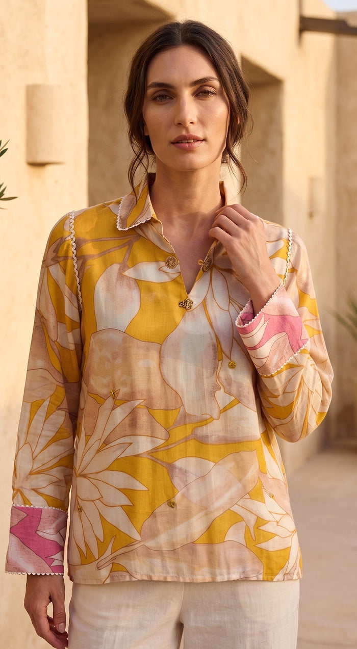 Mustard Muslin Bloom Shirt