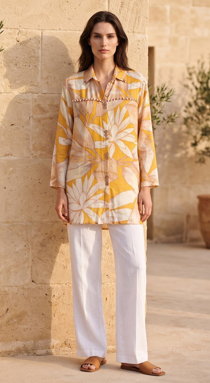 Mustard Muslin Helio Petal Shirt
