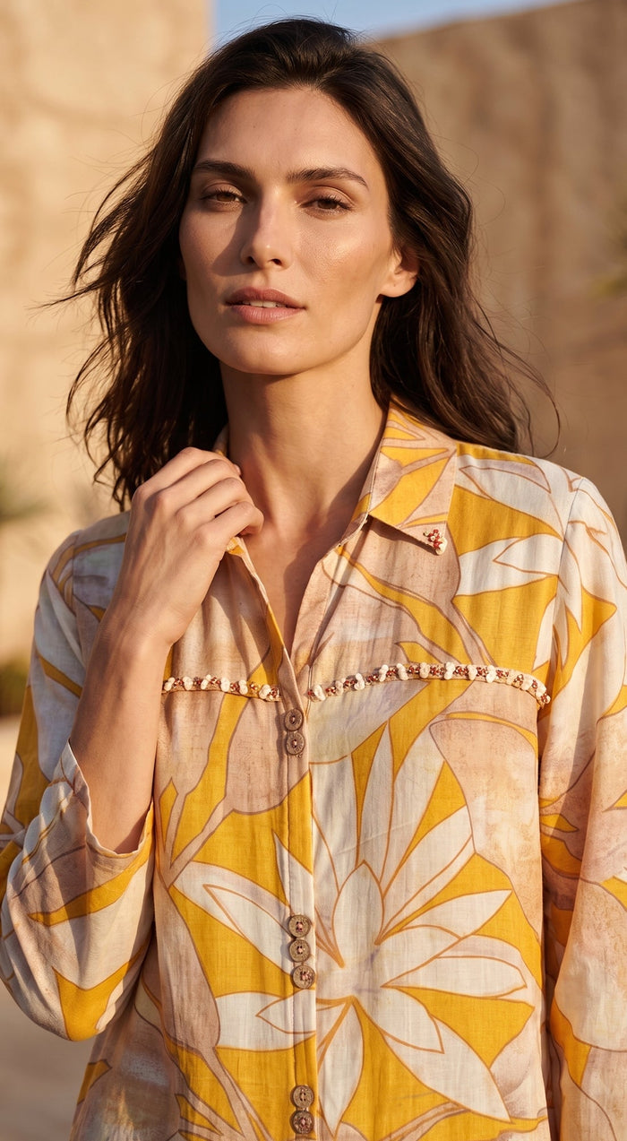 Mustard Muslin Helio Petal Shirt