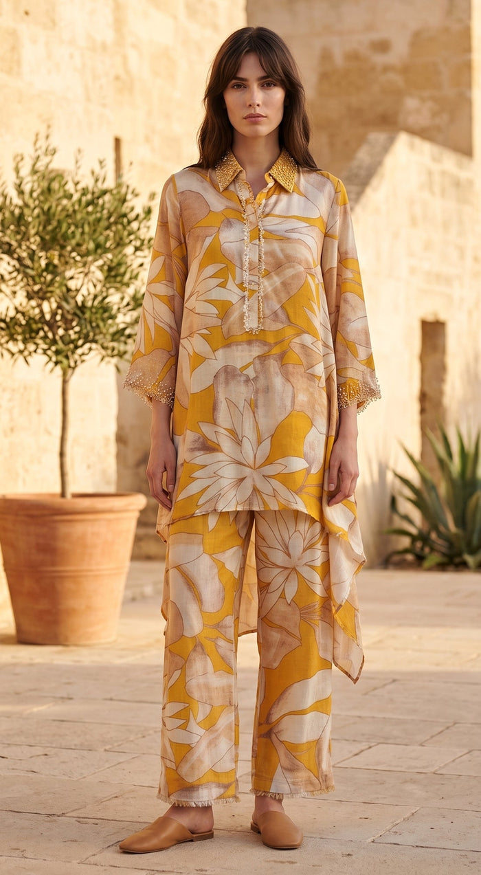 Mustard Muslin Helio Petal Co-ord Set