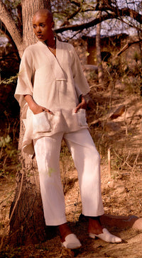 Ivory Stone Drift Embroidered Kaftan Top
