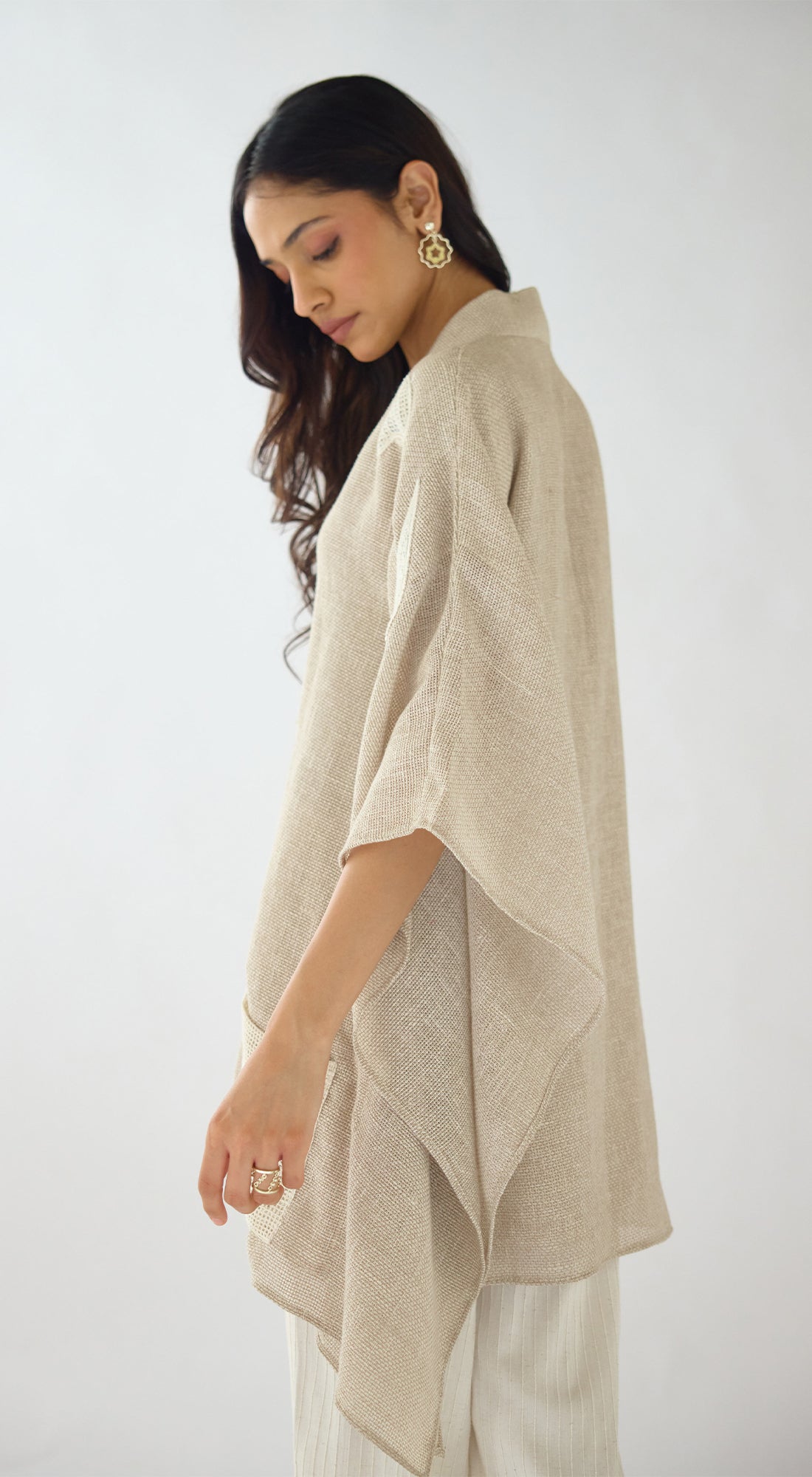 Ivory Stone Drift Embroidered Kaftan Top