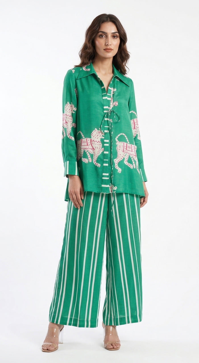 Green Muslin Abstract Co-ord Set