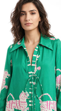Green Muslin Abstract Co-ord Set