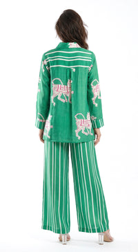 Green Muslin Abstract Co-ord Set
