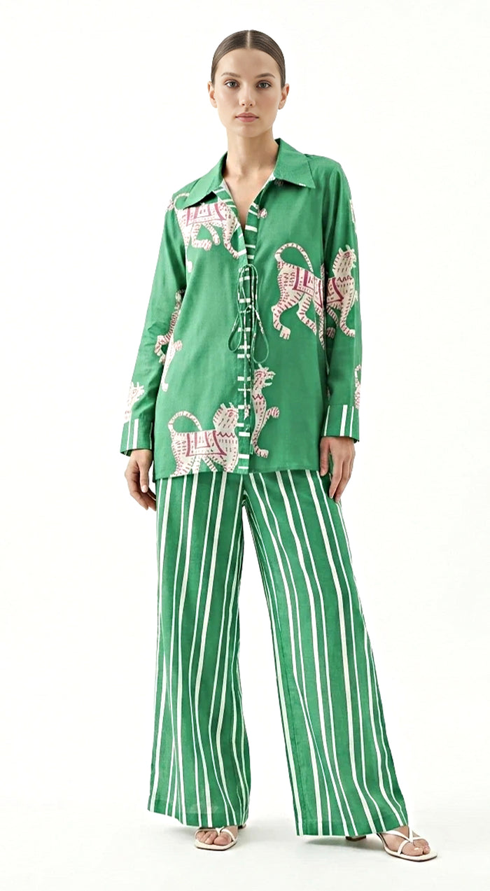 Green Muslin Abstract Co-ord Set