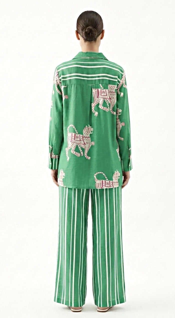 Green Muslin Abstract Co-ord Set