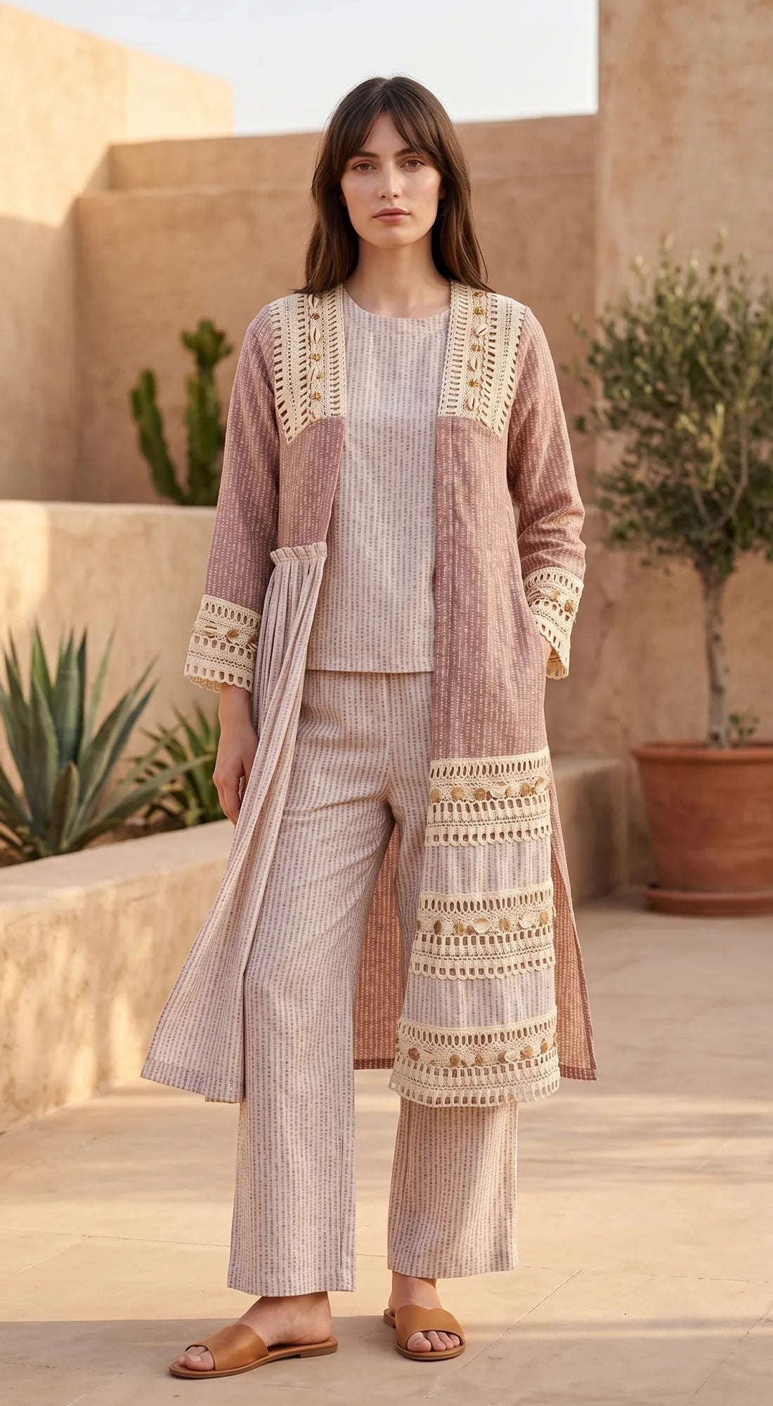 IVORY COTTON JUTE CO-ORD SET WITH JACKET 1