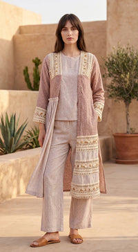 IVORY COTTON JUTE CO-ORD SET WITH JACKET 1