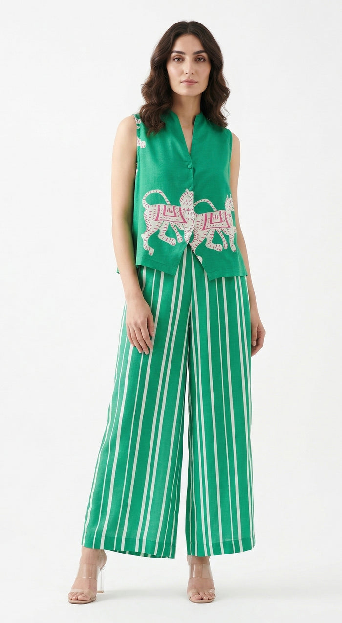 Green Muslin Abstract Co-ord Set