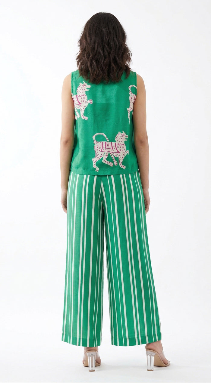 Green Muslin Abstract Co-ord Set