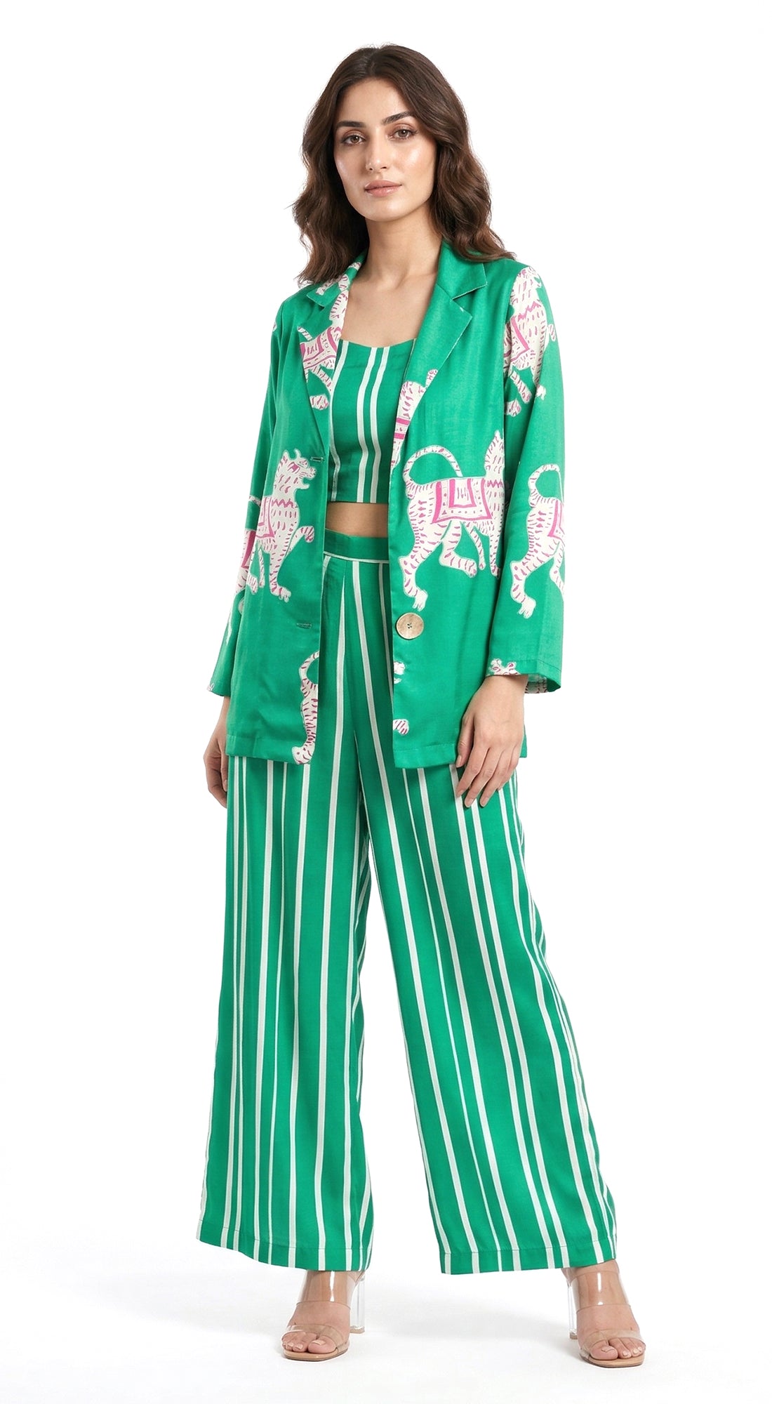 Green Muslin Abstract Co-ord with Jacket