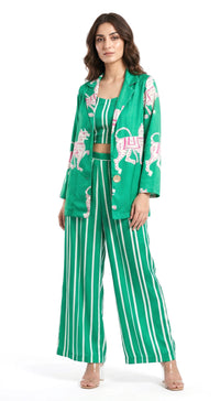 Green Muslin Abstract Co-ord with Jacket