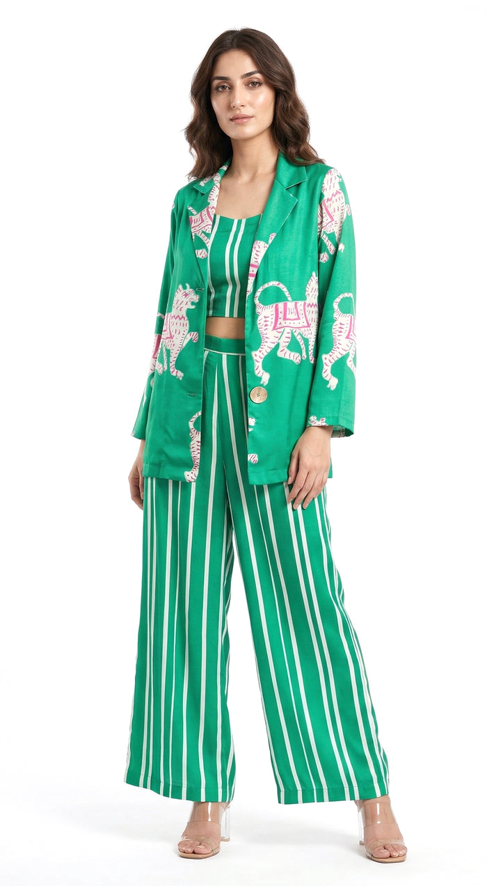 Green Muslin Abstract Co-ord with Jacket