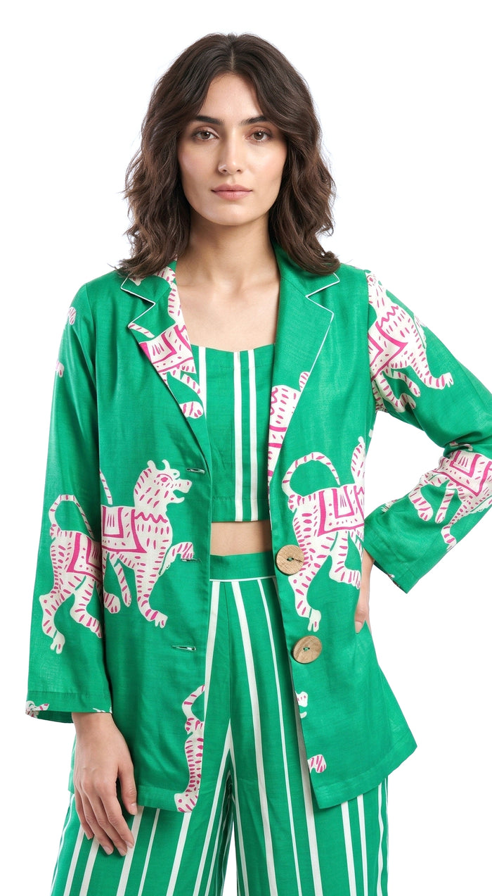 Green Muslin Abstract Co-ord with Jacket