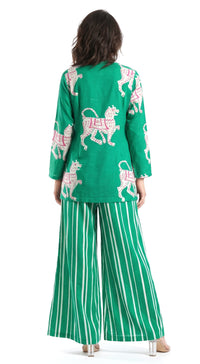 Green Muslin Abstract Co-ord with Jacket