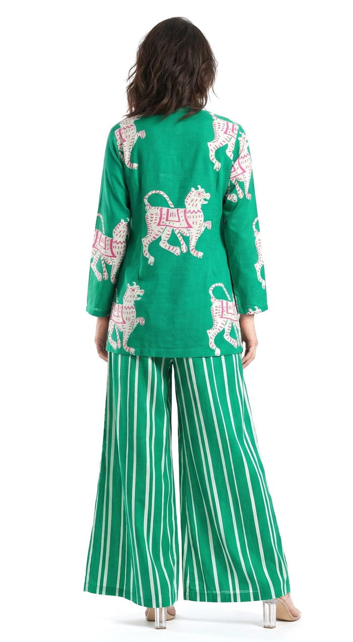 Green Muslin Abstract Co-ord with Jacket